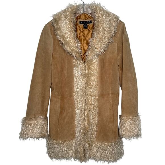 Vintage Giacca Genuine Suede Faux Shearling Penny Lane Coat brown Tan Large - Picture 1 of 12